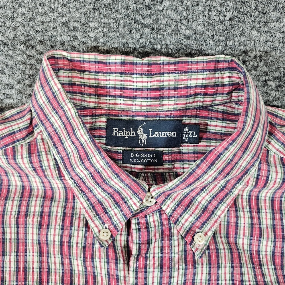 Polo Ralph Lauren BIG SHIRT Short Sleeve Button-Up XL Red Plaid Classic Logo - Picture 3 of 7